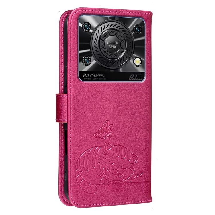 For Oukitel C60 Cat Butterfly Embossed RFID Vegan Leather Phone Case with Strap