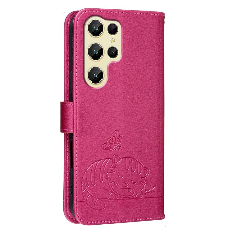 For Oukitel C61 Cat Butterfly Embossed RFID Vegan Leather Phone Case with Strap