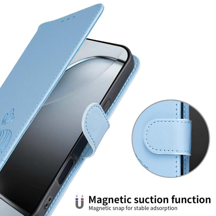 For Oukitel C61 Cat Butterfly Embossed RFID Vegan Leather Phone Case with Strap