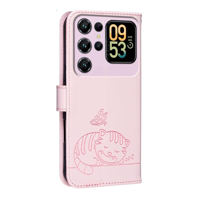 For Oukitel C62 Cat Butterfly Embossed RFID Vegan Leather Phone Case with Strap