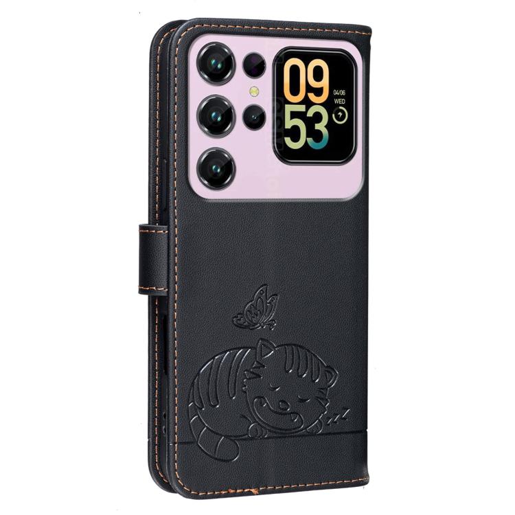 For Oukitel C62 Cat Butterfly Embossed RFID Vegan Leather Phone Case with Strap