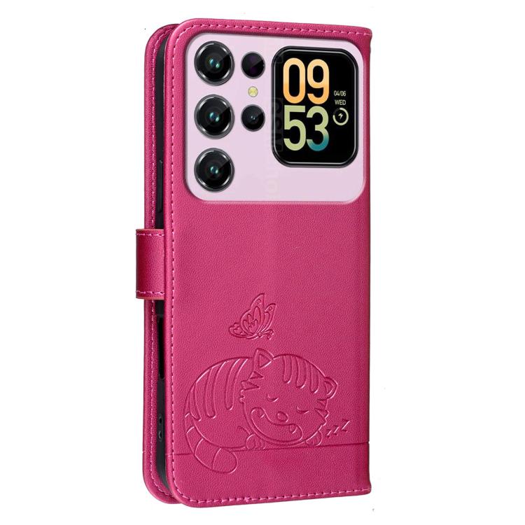 For Oukitel C62 Cat Butterfly Embossed RFID Vegan Leather Phone Case with Strap