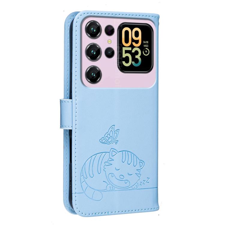 For Oukitel C62 Cat Butterfly Embossed RFID Vegan Leather Phone Case with Strap