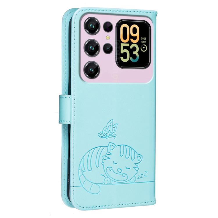 For Oukitel C62 Cat Butterfly Embossed RFID Vegan Leather Phone Case with Strap
