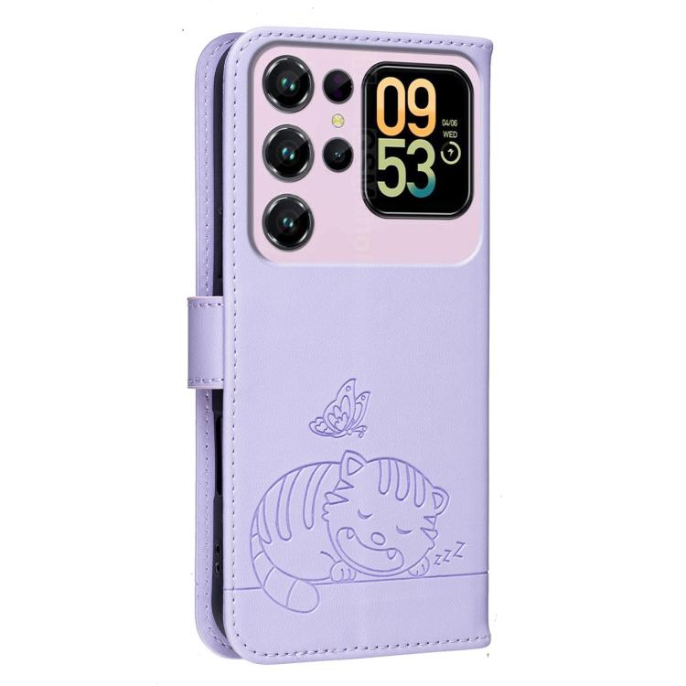 For Oukitel C62 Cat Butterfly Embossed RFID Vegan Leather Phone Case with Strap