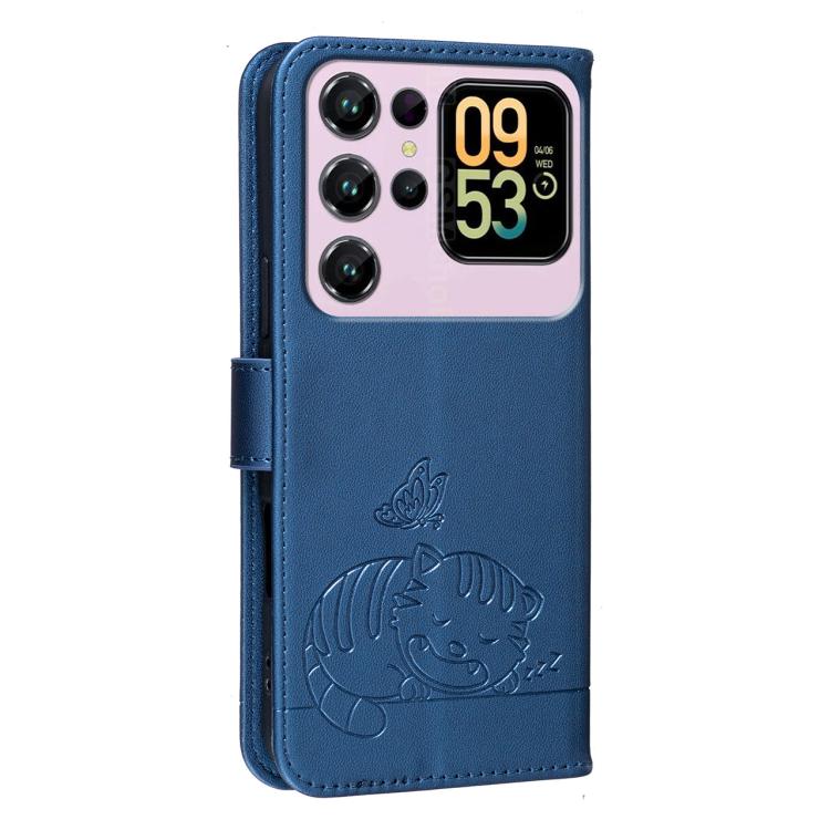 For Oukitel C62 Cat Butterfly Embossed RFID Vegan Leather Phone Case with Strap