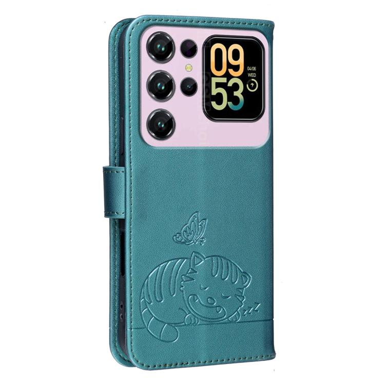 For Oukitel C62 Cat Butterfly Embossed RFID Vegan Leather Phone Case with Strap