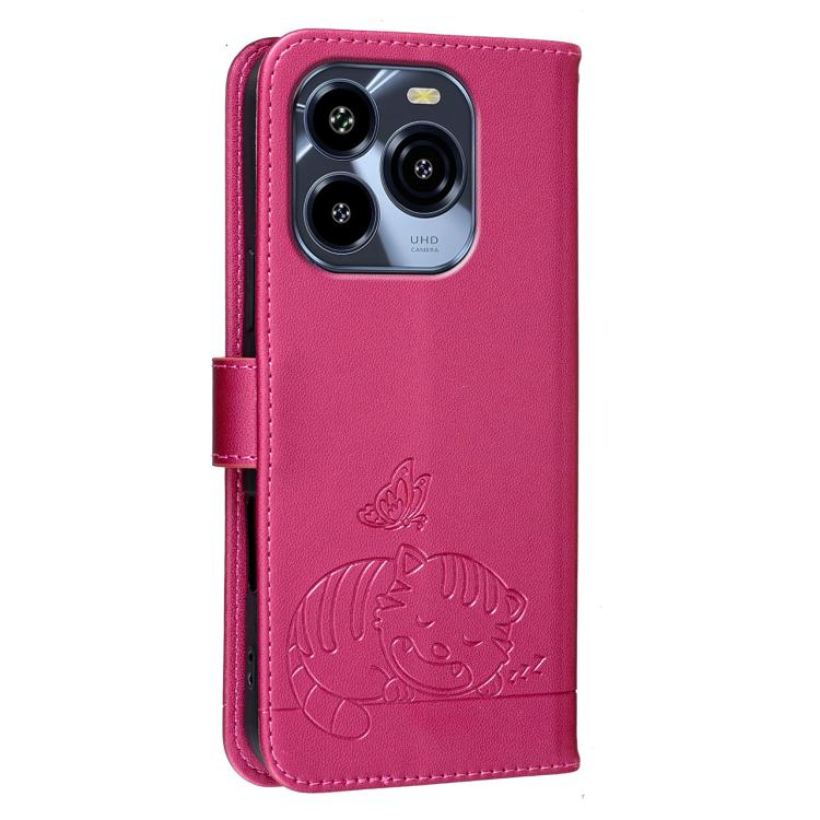 For Oukitel C65 Cat Butterfly Embossed RFID Vegan Leather Phone Case with Strap