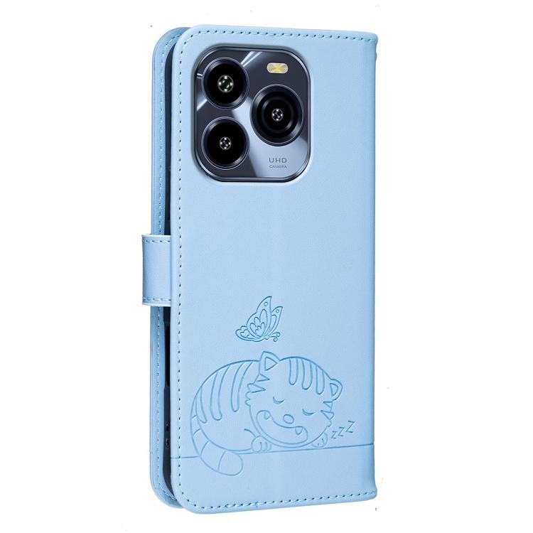 For Oukitel C65 Cat Butterfly Embossed RFID Vegan Leather Phone Case with Strap