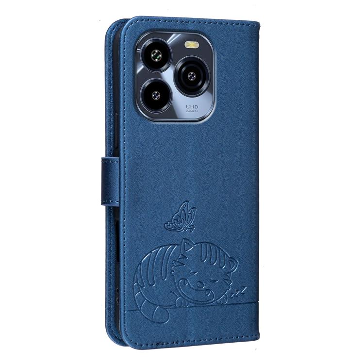For Oukitel C65 Cat Butterfly Embossed RFID Vegan Leather Phone Case with Strap