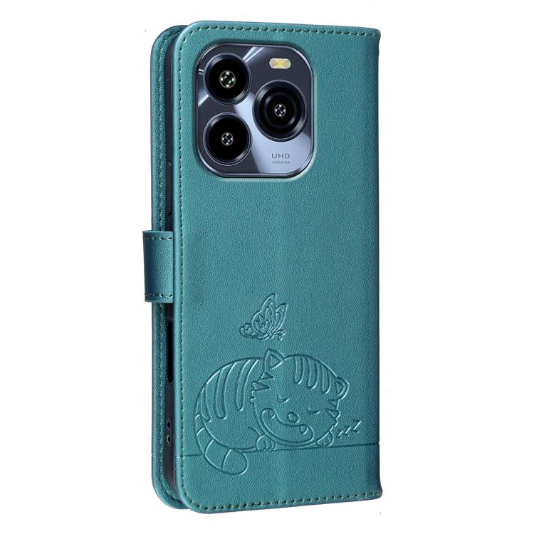For Oukitel C65 Cat Butterfly Embossed RFID Vegan Leather Phone Case with Strap