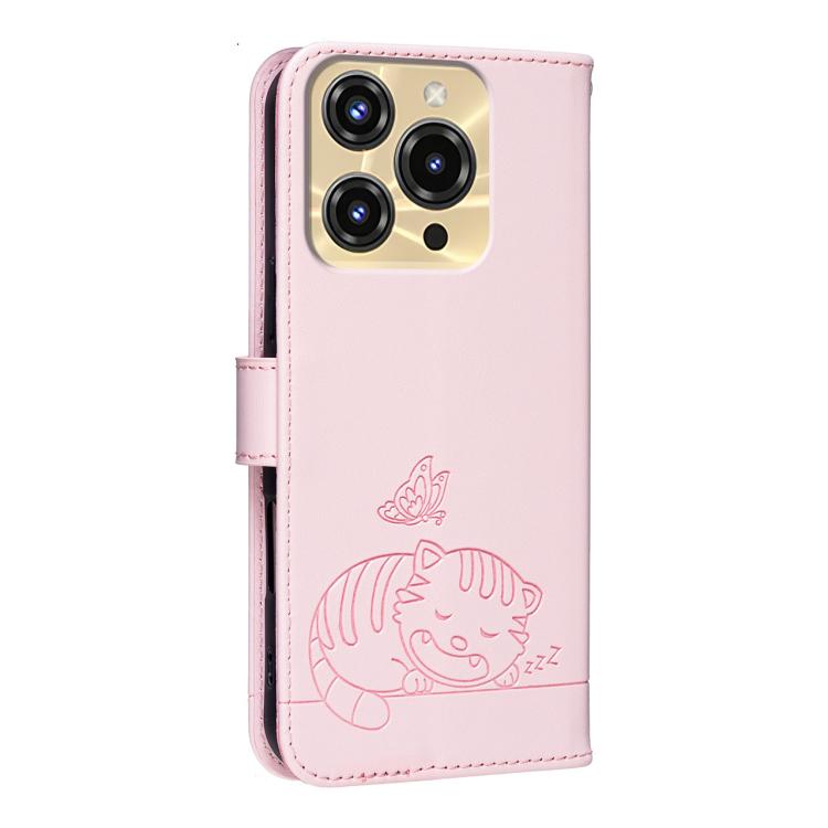 For Oukitel C68 Cat Butterfly Embossed RFID Vegan Leather Phone Case with Strap