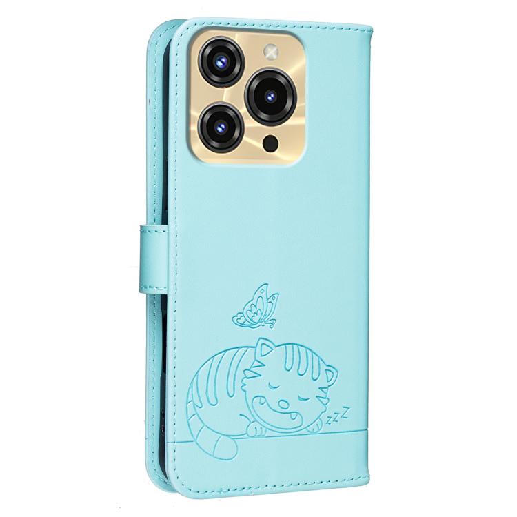 For Oukitel C68 Cat Butterfly Embossed RFID Vegan Leather Phone Case with Strap
