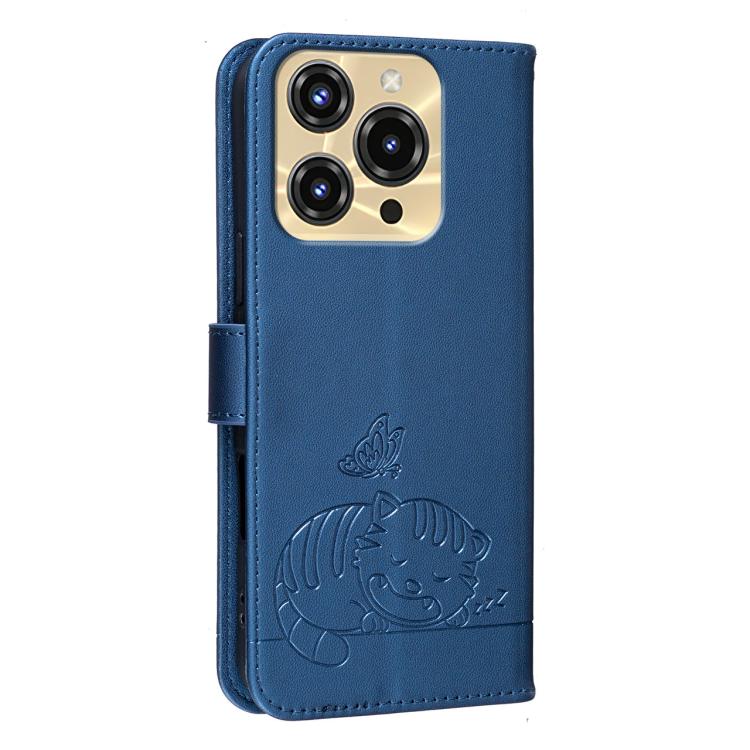 For Oukitel C68 Cat Butterfly Embossed RFID Vegan Leather Phone Case with Strap