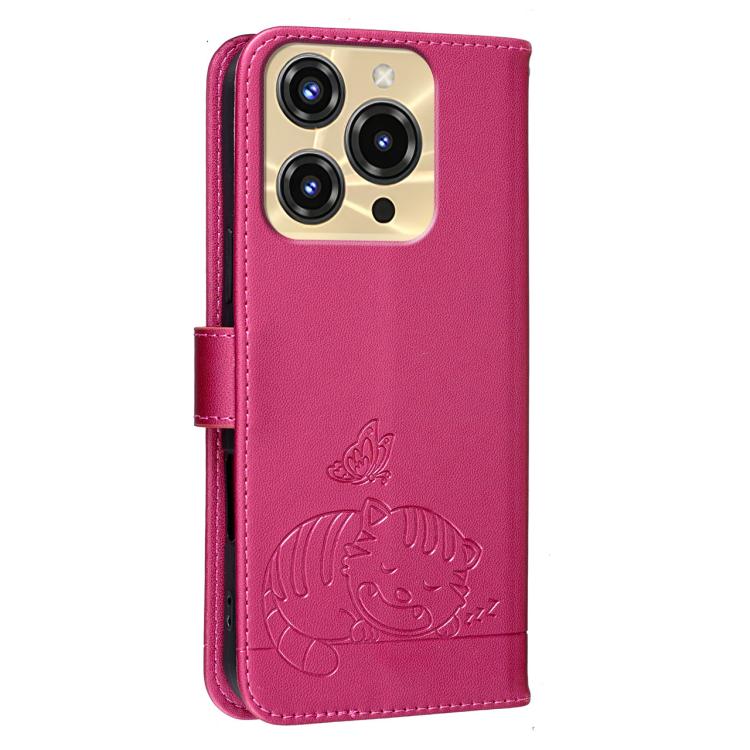 For Oukitel C69 Cat Butterfly Embossed RFID Vegan Leather Phone Case with Strap