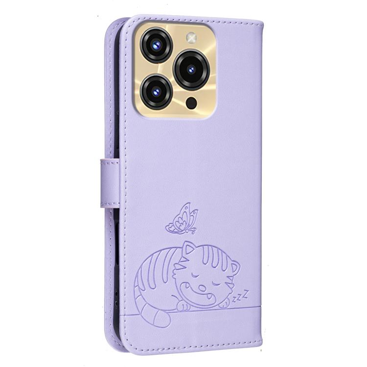 For Oukitel C69 Cat Butterfly Embossed RFID Vegan Leather Phone Case with Strap
