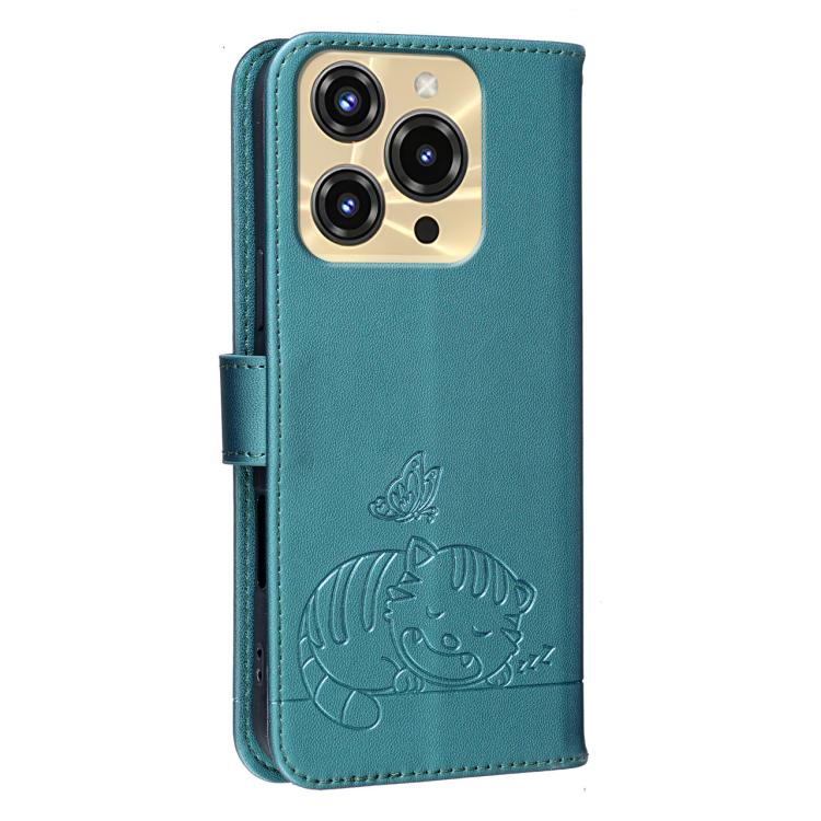 For Oukitel C69 Cat Butterfly Embossed RFID Vegan Leather Phone Case with Strap