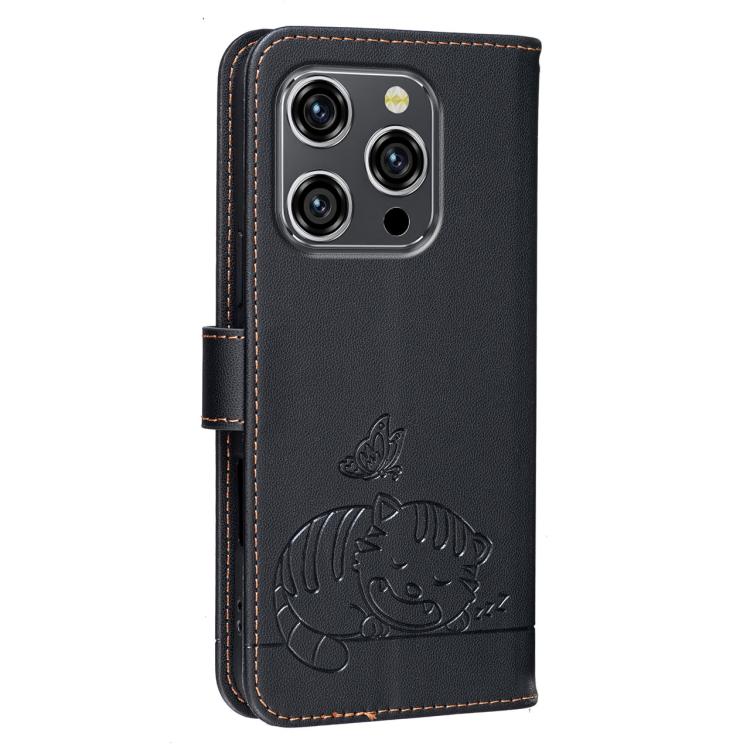 For Oukitel WP52 5G Cat Butterfly Embossed RFID Vegan Leather Phone Case with Strap