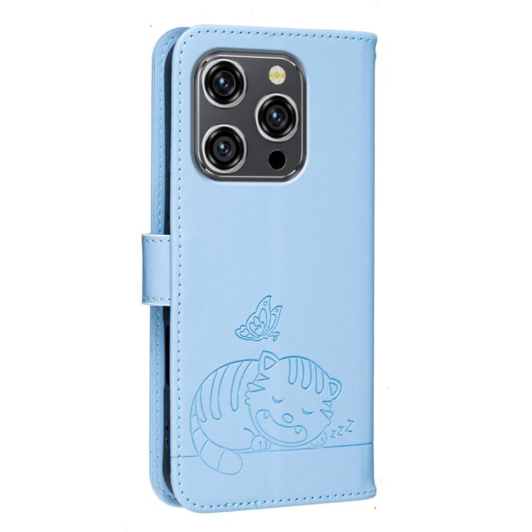 For Oukitel WP52 5G Cat Butterfly Embossed RFID Vegan Leather Phone Case with Strap