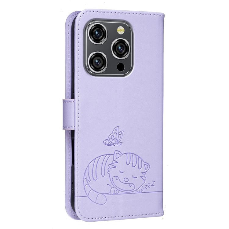 For Oukitel WP52 5G Cat Butterfly Embossed RFID Vegan Leather Phone Case with Strap
