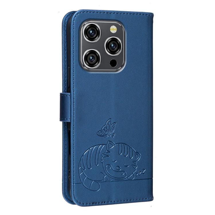 For Oukitel WP52 5G Cat Butterfly Embossed RFID Vegan Leather Phone Case with Strap