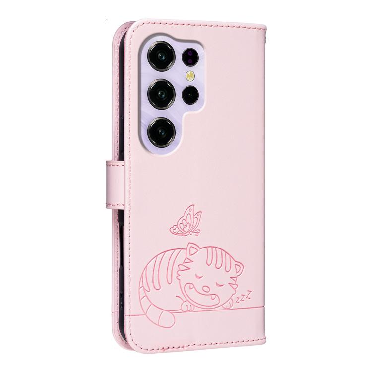 For Oukitel C2 4G 2025 Cat Butterfly Embossed RFID Vegan Leather Phone Case with Strap