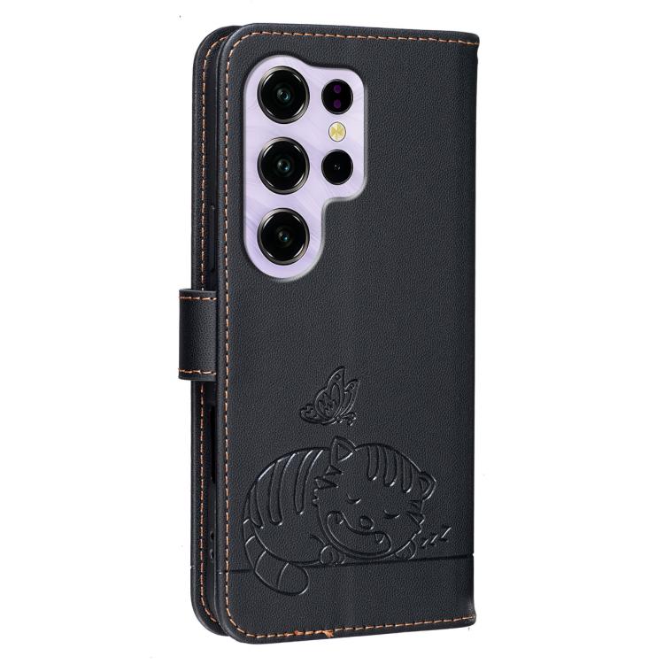 For Oukitel C2 4G 2025 Cat Butterfly Embossed RFID Vegan Leather Phone Case with Strap