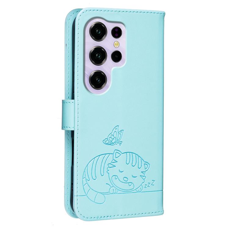 For Oukitel C2 4G 2025 Cat Butterfly Embossed RFID Vegan Leather Phone Case with Strap