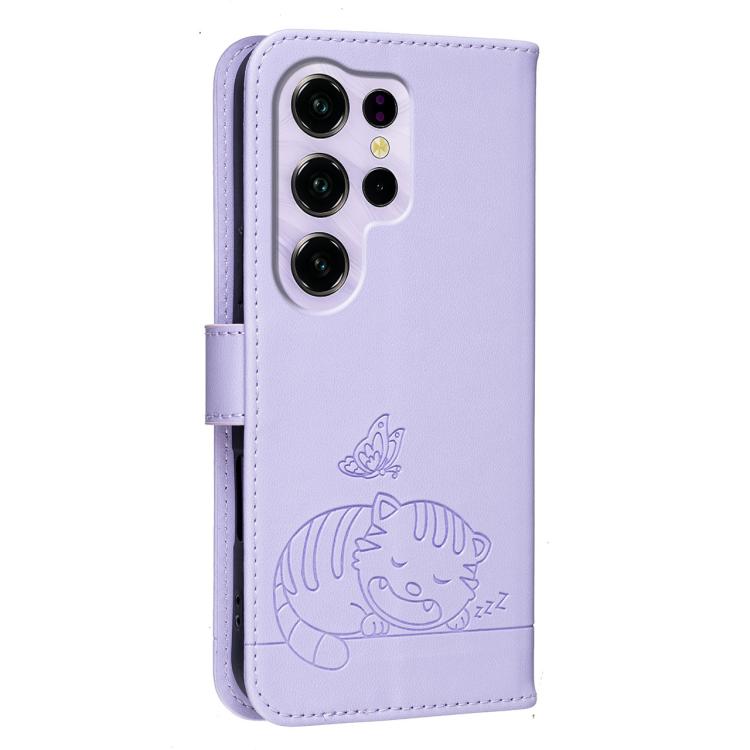 For Oukitel C2 4G 2025 Cat Butterfly Embossed RFID Vegan Leather Phone Case with Strap