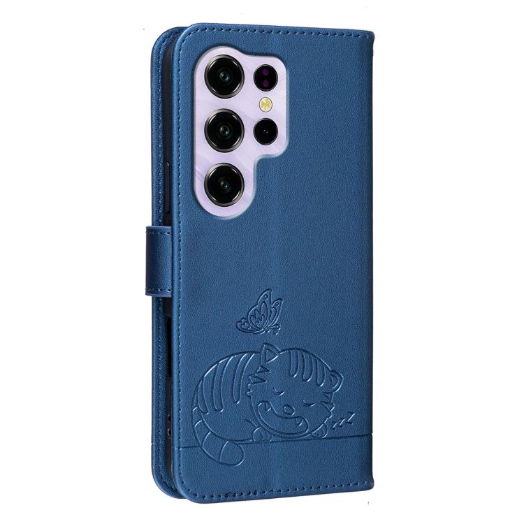 For Oukitel C2 4G 2025 Cat Butterfly Embossed RFID Vegan Leather Phone Case with Strap