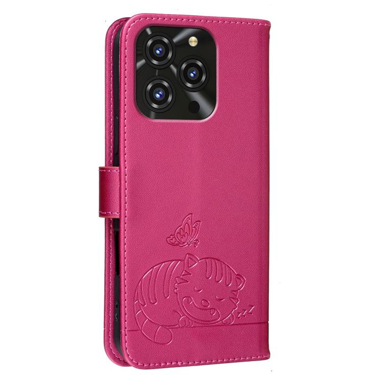 For Oukitel C3 4G 2025 Cat Butterfly Embossed RFID Vegan Leather Phone Case with Strap