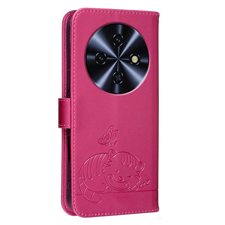For Oukitel C5 4G Cat Butterfly Embossed RFID Vegan Leather Phone Case with Strap