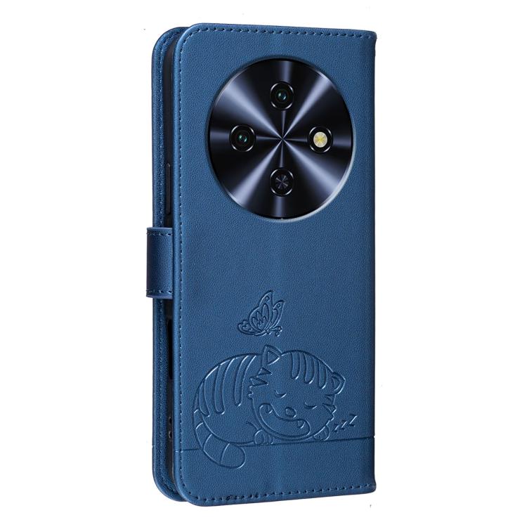 For Oukitel C5 4G Cat Butterfly Embossed RFID Vegan Leather Phone Case with Strap