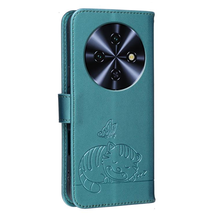 For Oukitel C5 4G Cat Butterfly Embossed RFID Vegan Leather Phone Case with Strap