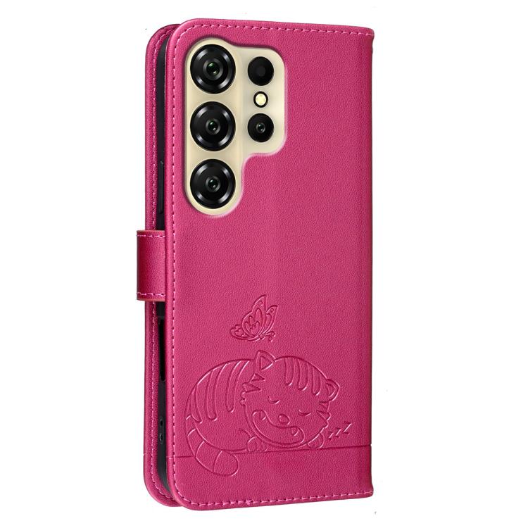 For Oukitel C26 Cat Butterfly Embossed RFID Vegan Leather Phone Case with Strap