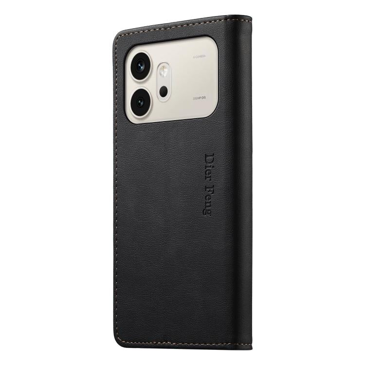 For Honor 600 Global / 600 Pro Global Dierfeng Metal Snap Magnetic RFID Vegan Leather Phone Case
