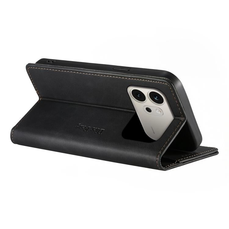 For Honor 600 Global / 600 Pro Global Dierfeng Metal Snap Magnetic RFID Vegan Leather Phone Case