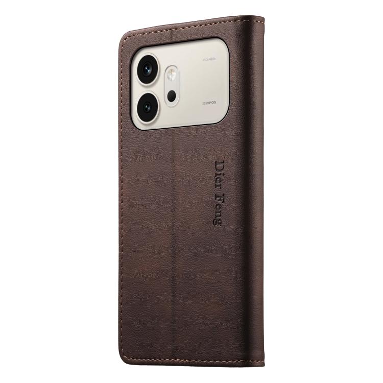 For Honor 600 Global / 600 Pro Global Dierfeng Metal Snap Magnetic RFID Vegan Leather Phone Case