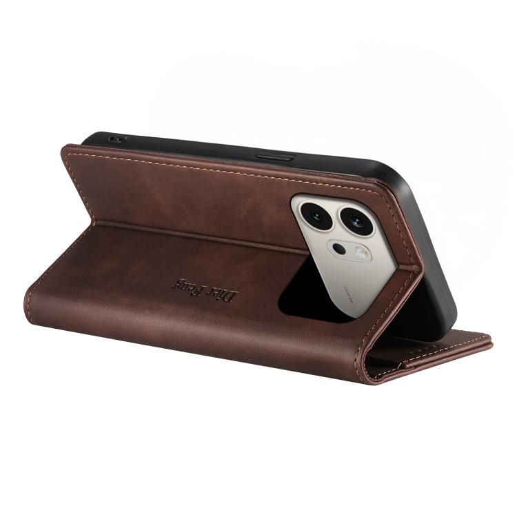 For Honor 600 Global / 600 Pro Global Dierfeng Metal Snap Magnetic RFID Vegan Leather Phone Case