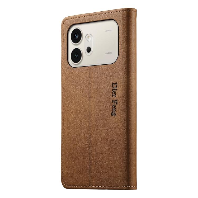 For Honor 600 Global / 600 Pro Global Dierfeng Metal Snap Magnetic RFID Vegan Leather Phone Case