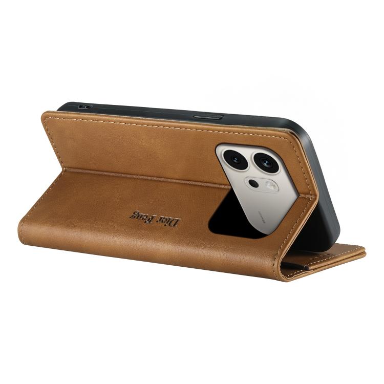 For Honor 600 Global / 600 Pro Global Dierfeng Metal Snap Magnetic RFID Vegan Leather Phone Case