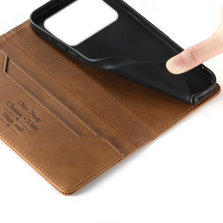 For Honor 600 Global / 600 Pro Global Dierfeng Metal Snap Magnetic RFID Vegan Leather Phone Case