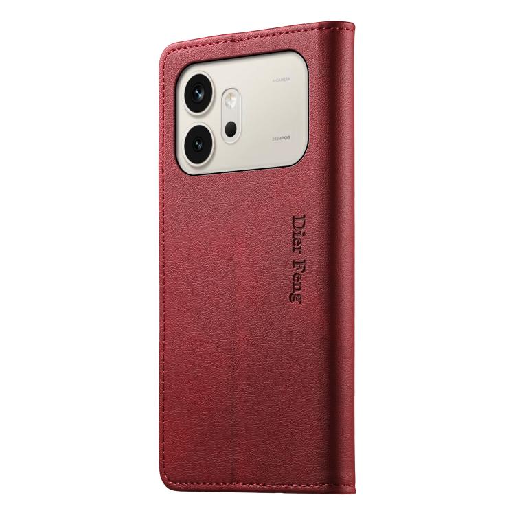 For Honor 600 Global / 600 Pro Global Dierfeng Metal Snap Magnetic RFID Vegan Leather Phone Case