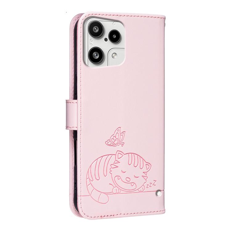For Nothing Phone 3a Lite Cat Butterfly Embossed RFID Vegan Leather Phone Case with Strap