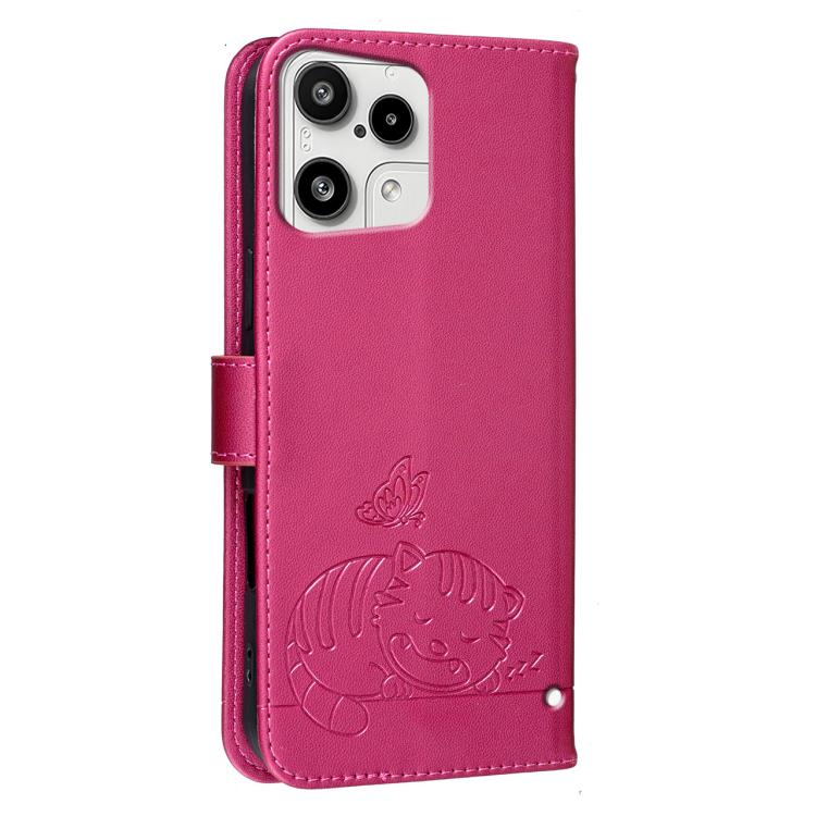 For Nothing Phone 3a Lite Cat Butterfly Embossed RFID Vegan Leather Phone Case with Strap