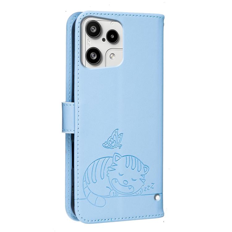 For Nothing Phone 3a Lite Cat Butterfly Embossed RFID Vegan Leather Phone Case with Strap
