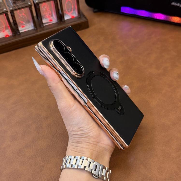 For Galaxy Z Fold6 Integrated Single Middle Axis Rotating Stand Vegan Leather Phone Case