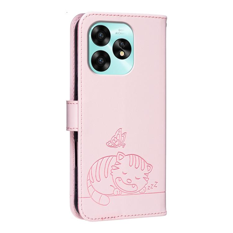 For Umidigi A15 Cat Butterfly Embossed RFID Vegan Leather Phone Case with Strap