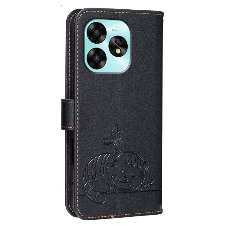 For Umidigi A15 Cat Butterfly Embossed RFID Vegan Leather Phone Case with Strap