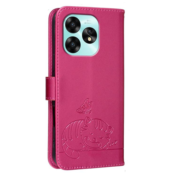For Umidigi A15 Cat Butterfly Embossed RFID Vegan Leather Phone Case with Strap